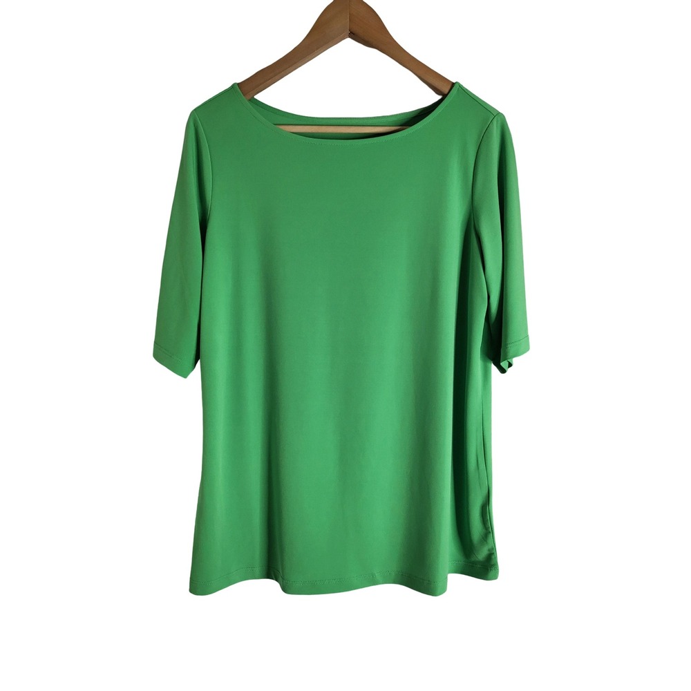 Susan Graver Modern Essentials Kelly Green Liquid Knit Elbow Sleeve Top M
